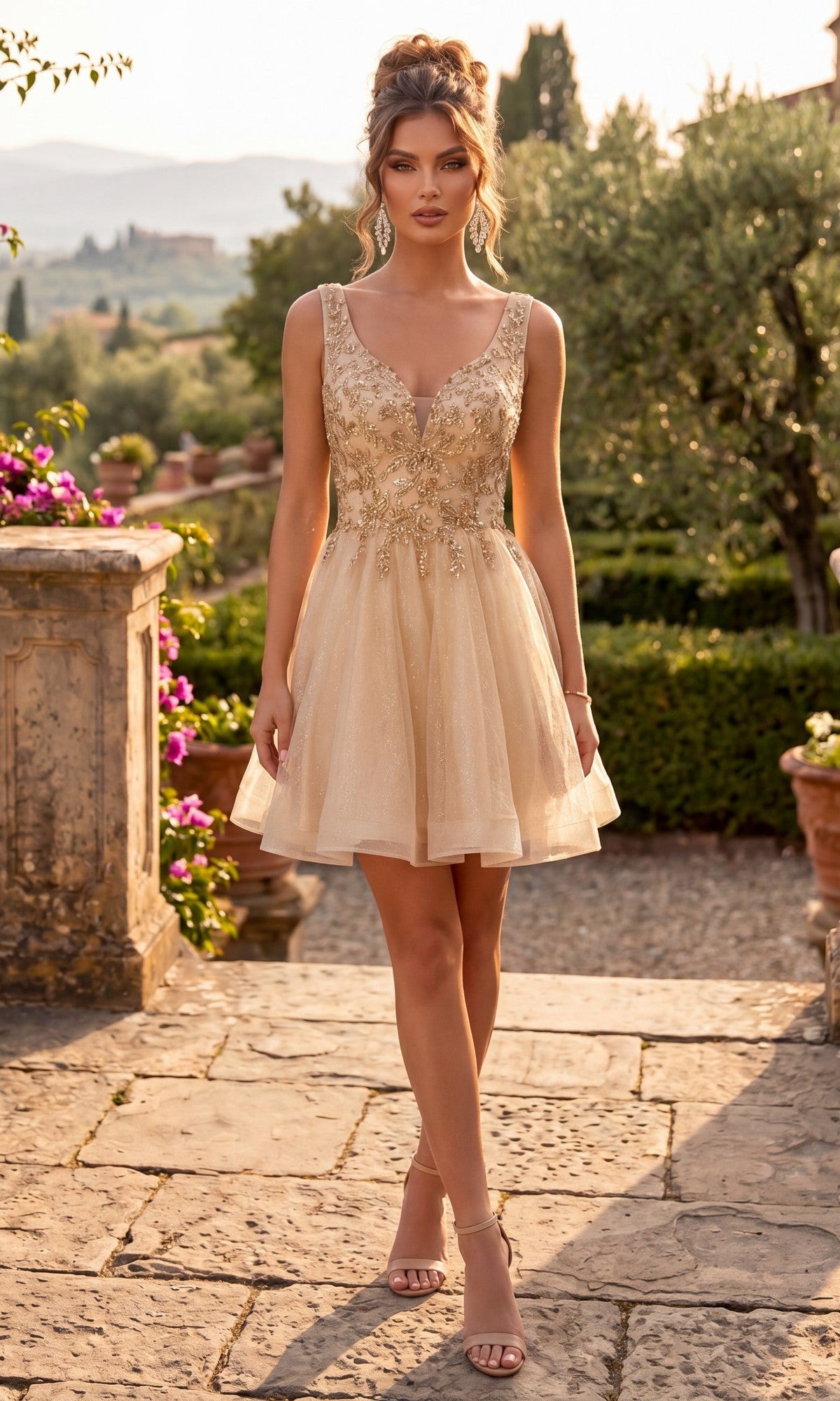 Champagne Chicas Short Semi-Formal Dress C376