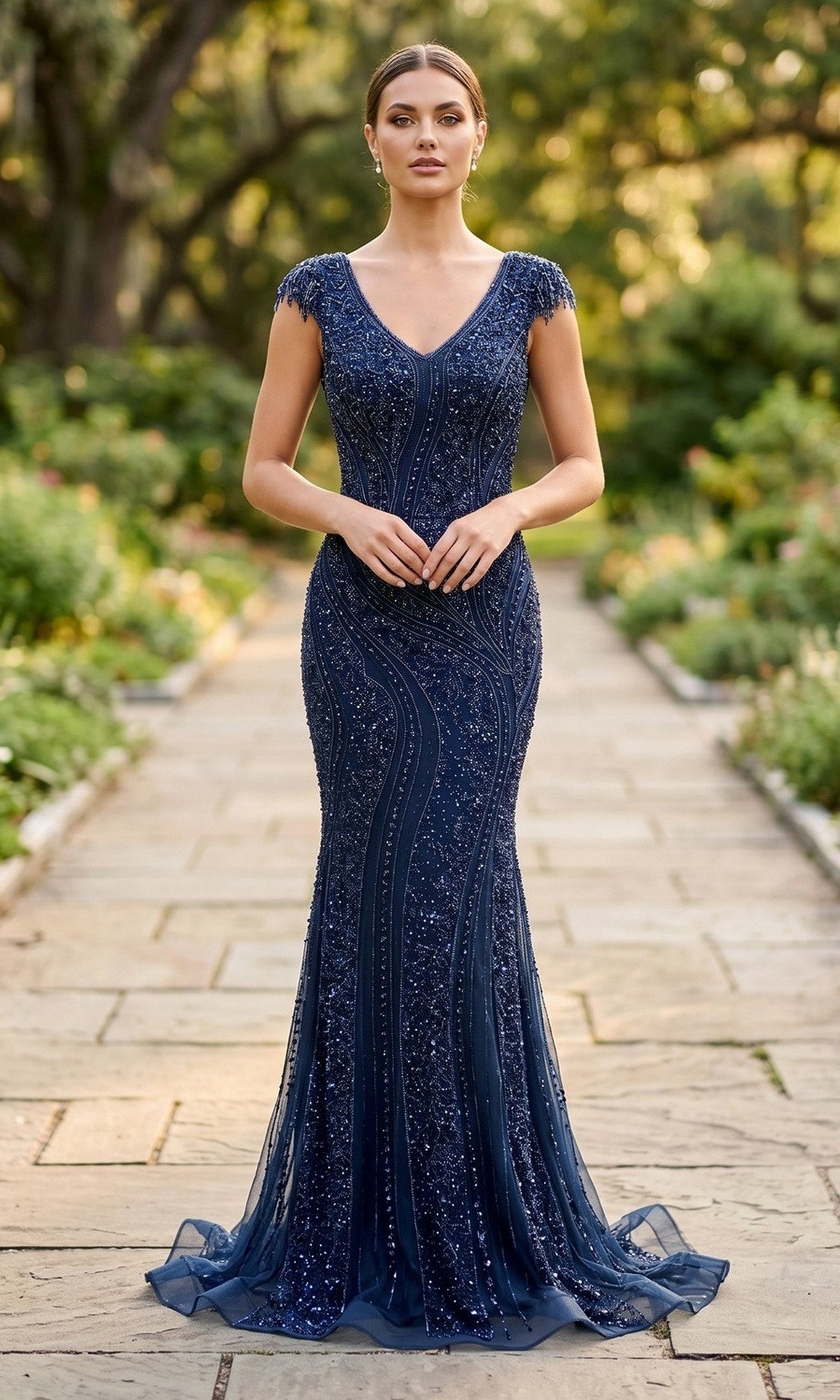 Navy Chicas Long Mother of the Bride Dress C389