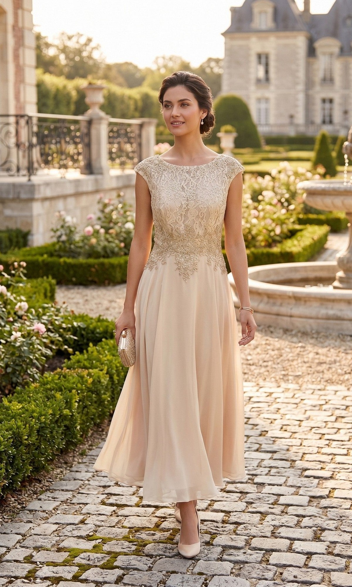 Champagne Chicas Midi Wedding Guest Dress C7542