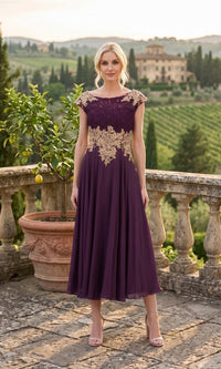 Plum/Gold Chicas Midi Wedding Guest Dress C7542