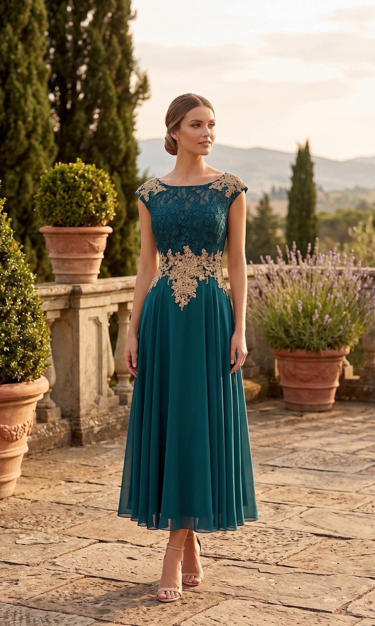 Green/Gold Chicas Midi Wedding Guest Dress C7542