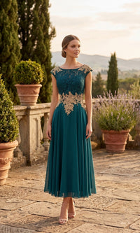 Green/Gold Chicas Midi Wedding Guest Dress C7542