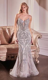 Silver Nude Ladivine Long Prom Dress CC0240
