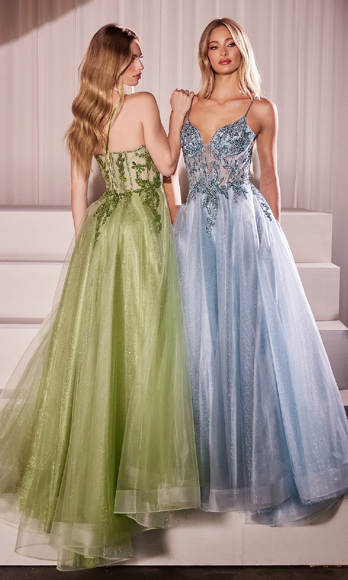 LaDivine CC0881 Long Formal Glitter A Line Prom Dress - Greenery / 6 LaDivine CC0881 Long Formal Glitter A Line Prom Dress - Greenery / 6