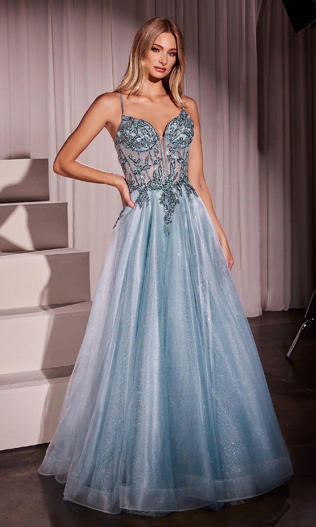 Light Blue Ladivine Long Formal Dress CC0881