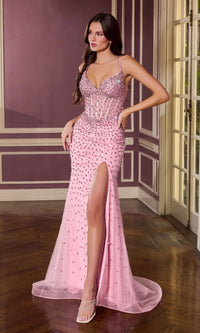 Pink Ladivine Long Prom Dress cc3902 - Image
