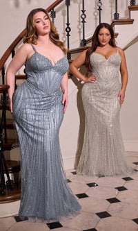 Smoky Blue Ladivine Long Plus-Size Prom Dress cc398c - Image