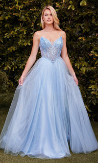 Light Blue Ladivine Long Formal Dress CC415