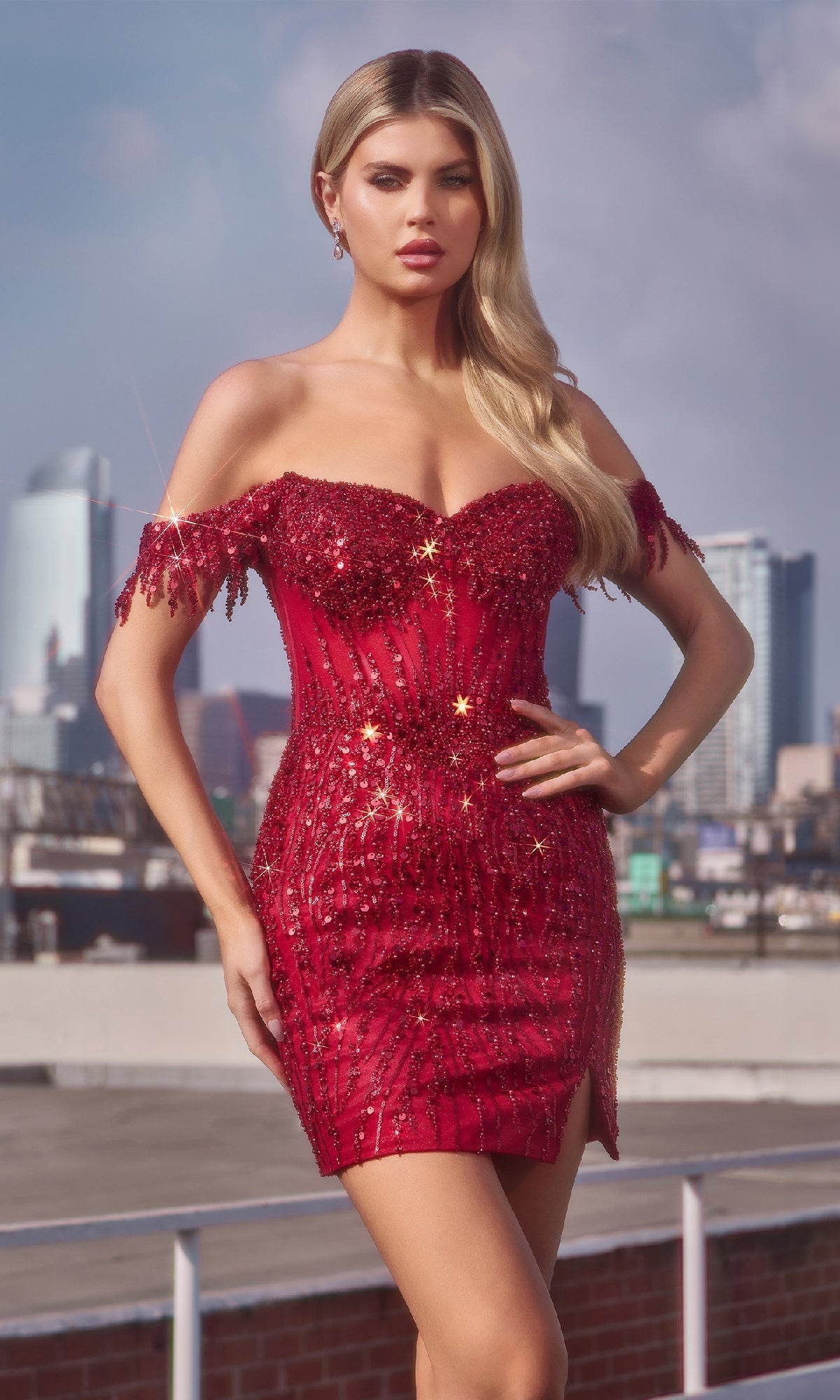 Burgundy Ladivine Short Prom Dress CC461