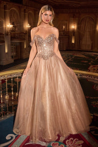 Mocha Gold Ladivine Long Formal Dress CC471 - Image