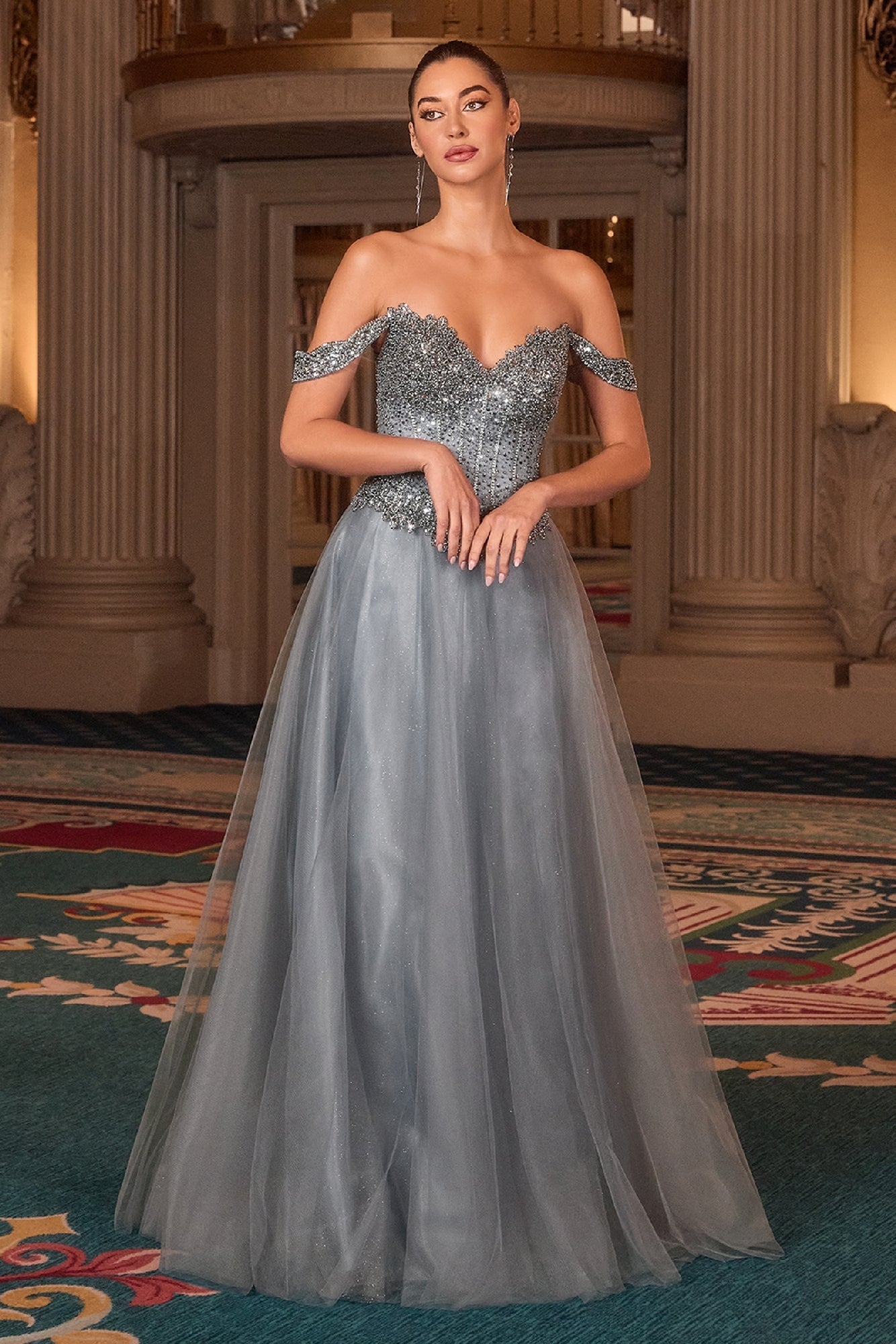 Smoky Blue Ladivine Long Formal Dress CC471 - Image