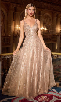 Mocha Gold Ladivine Long Formal Dress CC474 - Image