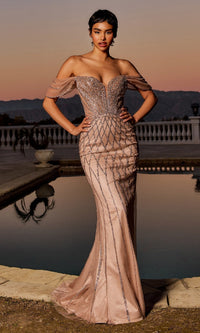Mocha Gold Ladivine Long Prom Dress CC477
