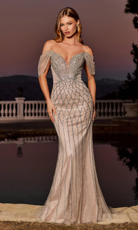 Silver Nude Ladivine Long Prom Dress CC477