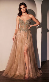 Mocha Gold Ladivine Long Prom Dress CC487