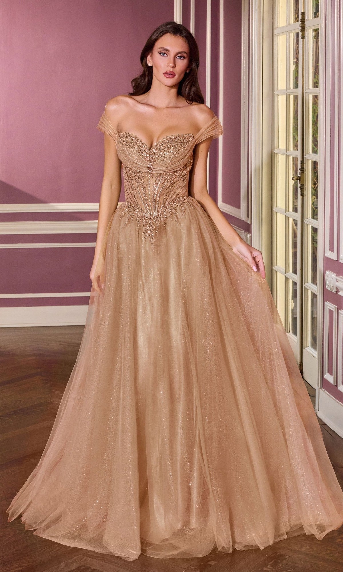 Mocha Gold Ladivine Long Prom Dress cc493 - Image