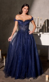 Navy Ladivine Long Prom Dress cc493 - Image