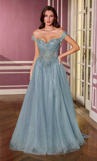 Smoky Blue Ladivine Long Prom Dress cc493 - Image