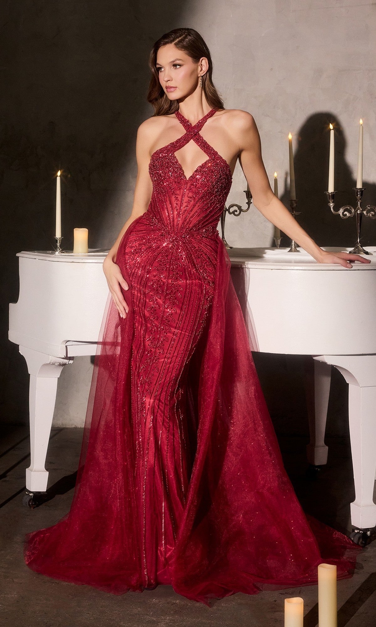 Deep Red Ladivine Long Formal Dress CC495