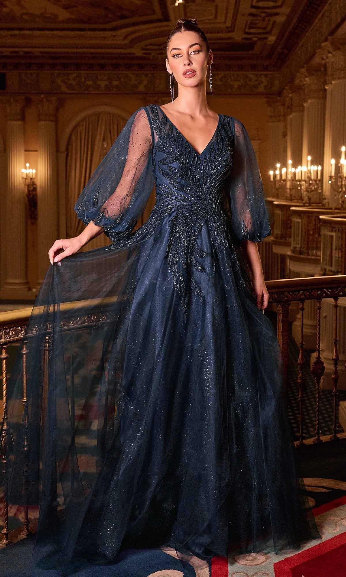 Navy Ladivine Long Formal Dress cd0101