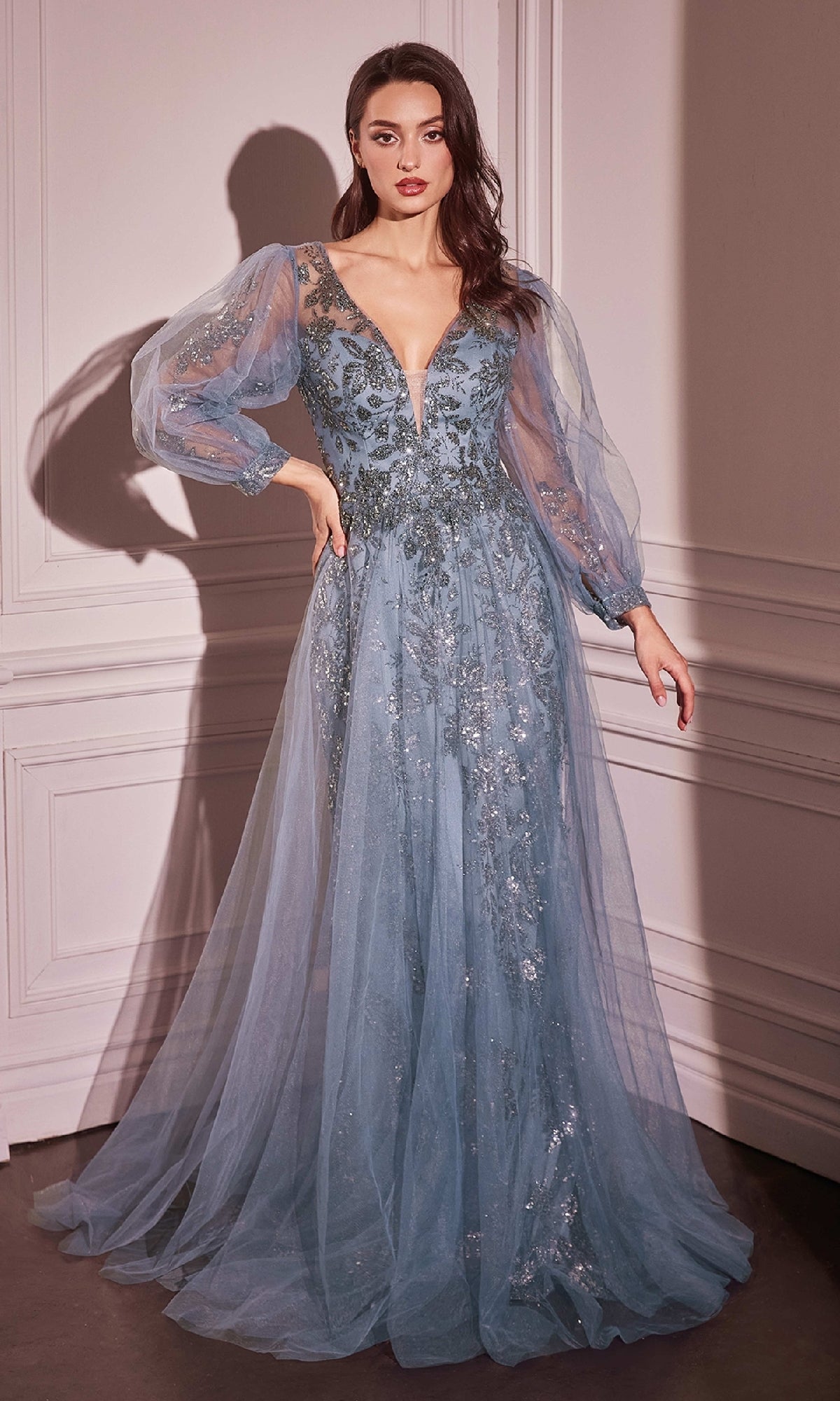 blue and silver formal dresses Shiny Navy Blue Tulle Long Formal Dress, Blue Prom Dress Evening Gown