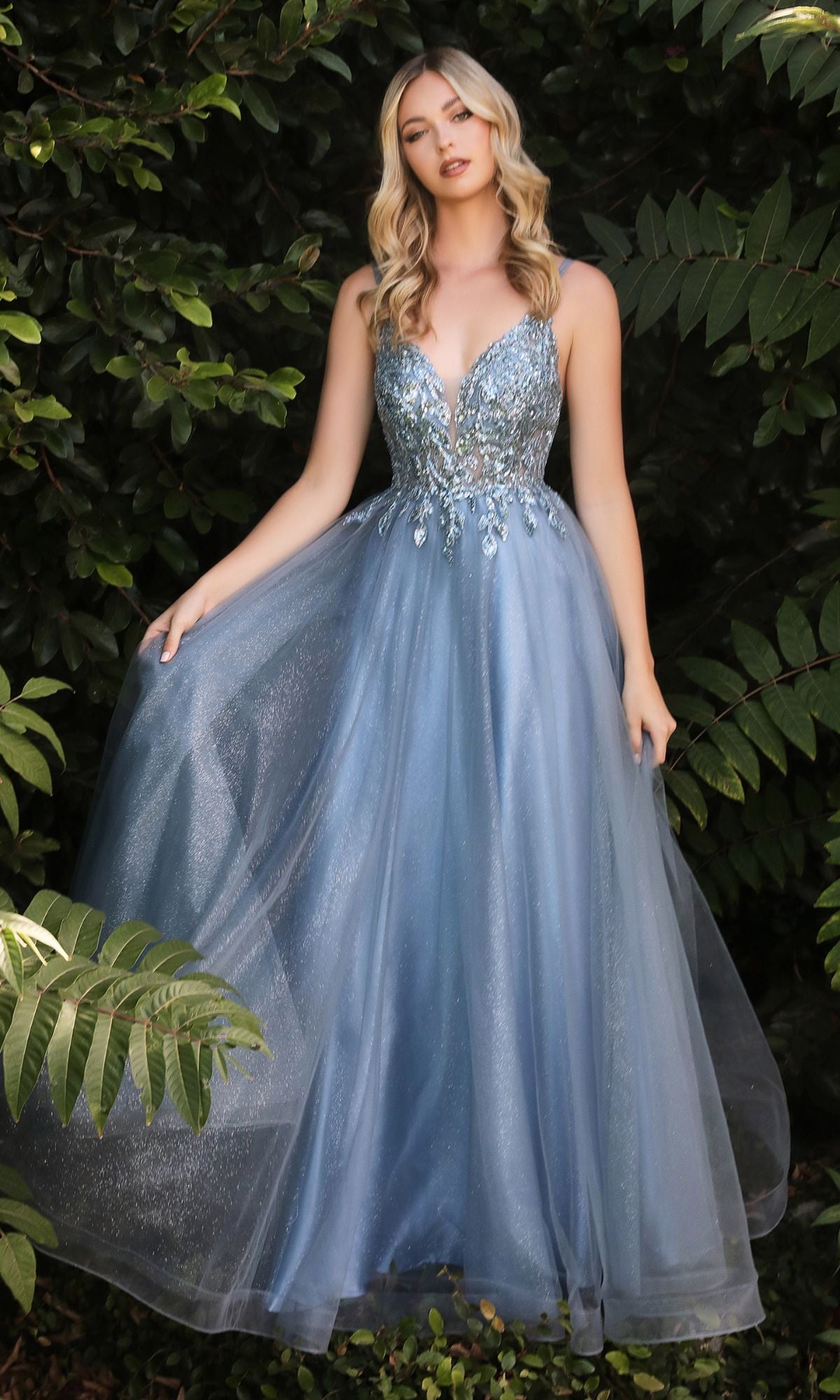 Smoky Blue Ladivine Long Formal Dress CD0154