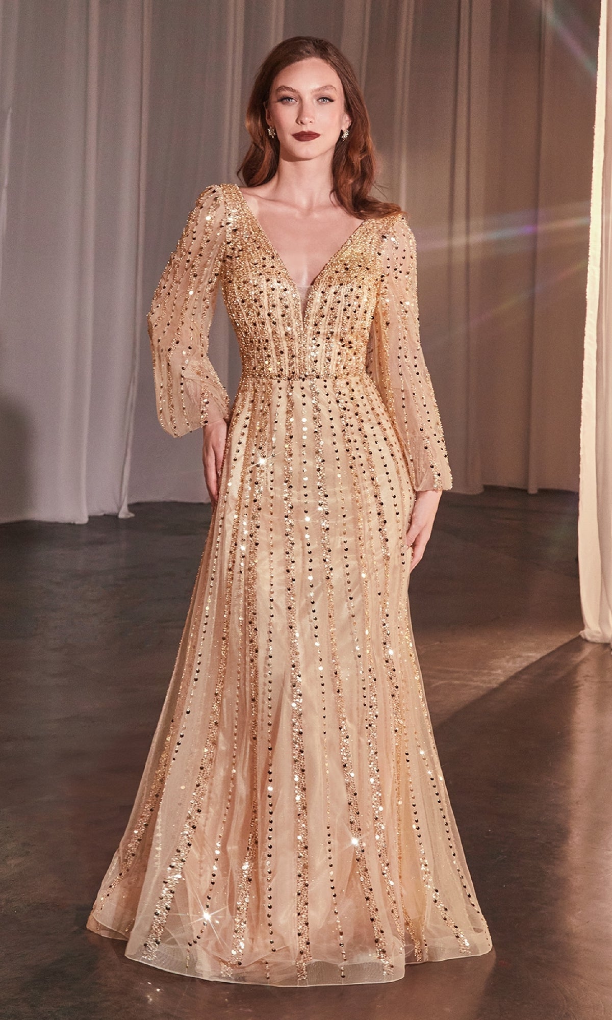 Champagne Gold Ladivine Long Formal Dress CD0240