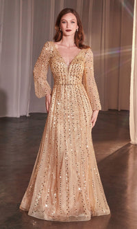 Champagne Gold Ladivine Long Formal Dress CD0240