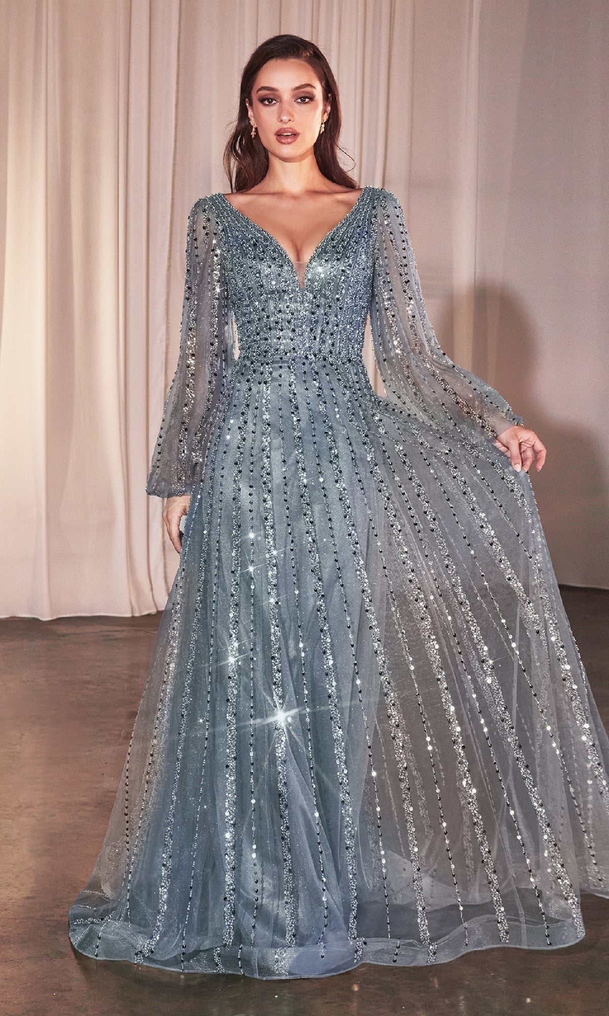 Smoky Blue Ladivine Long Formal Dress CD0240