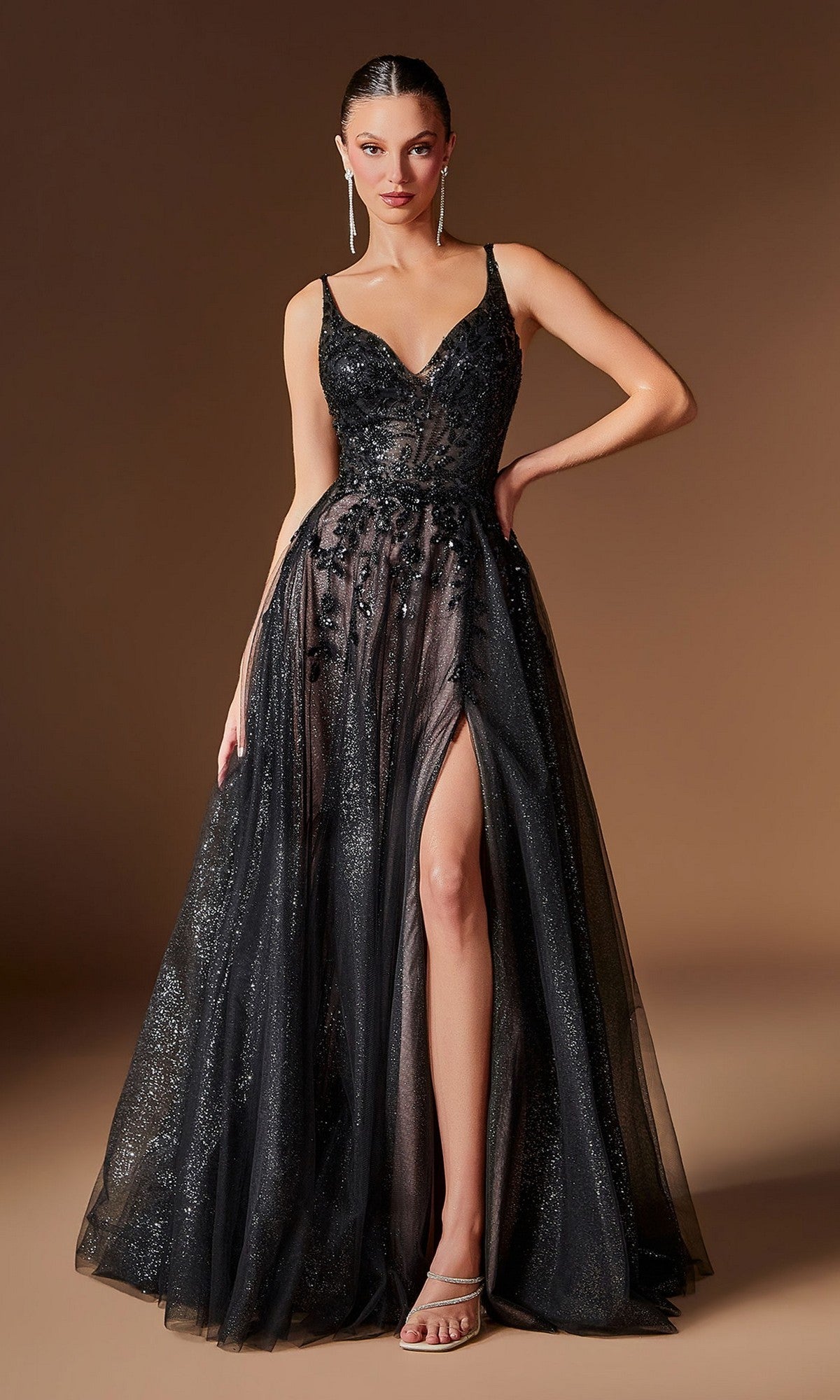 Black/Nude Ladivine Long Prom Dress CD2412