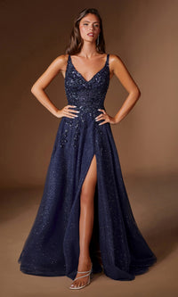 Navy Ladivine Long Prom Dress CD2412