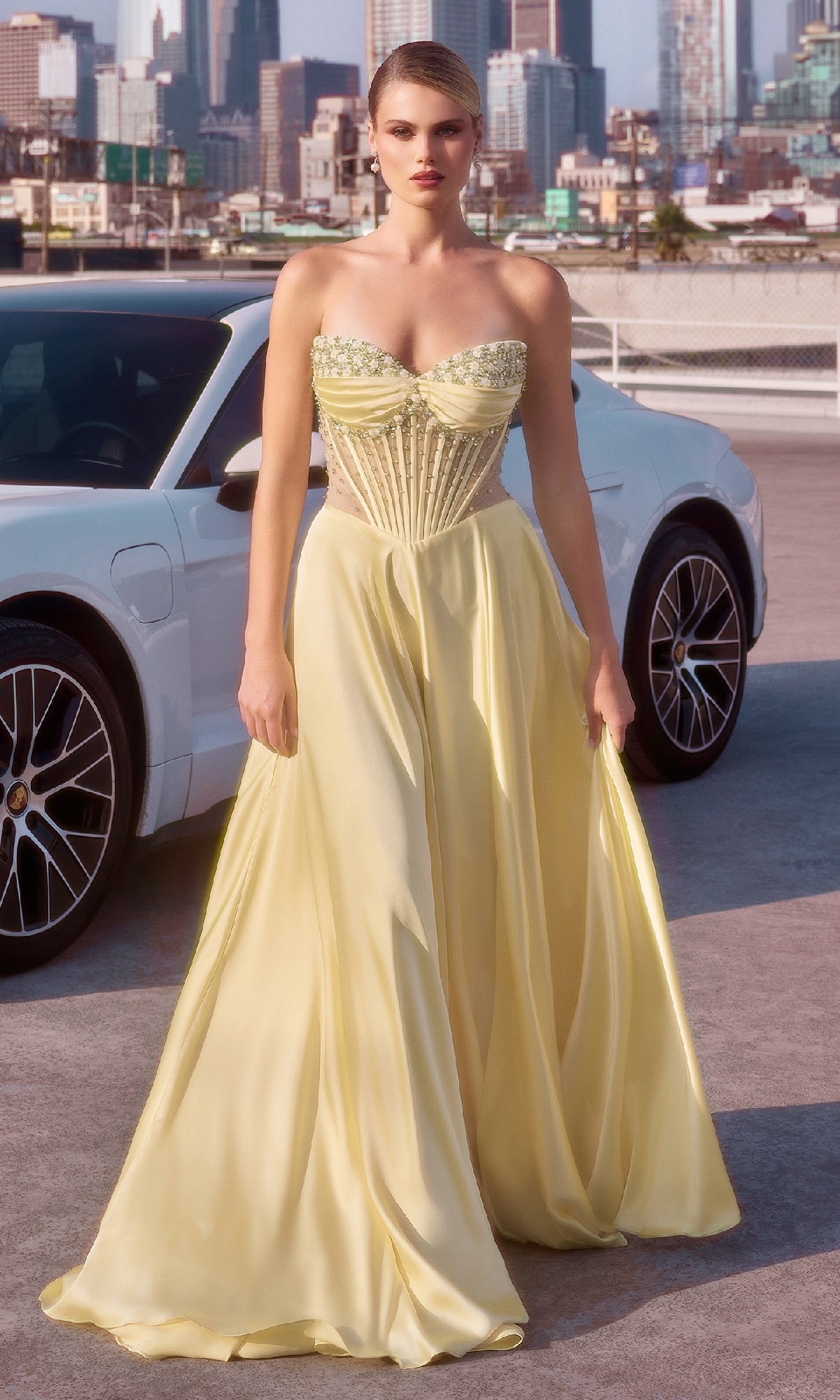 Light Yellow Ladivine Long Prom Dress CD297