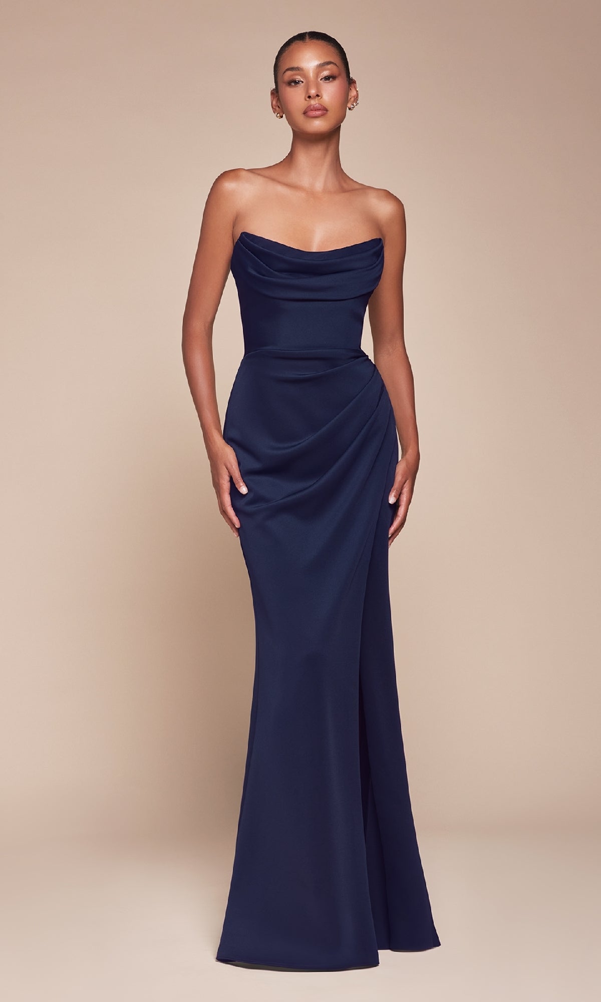 Navy Ladivine Long Formal Dress CD355