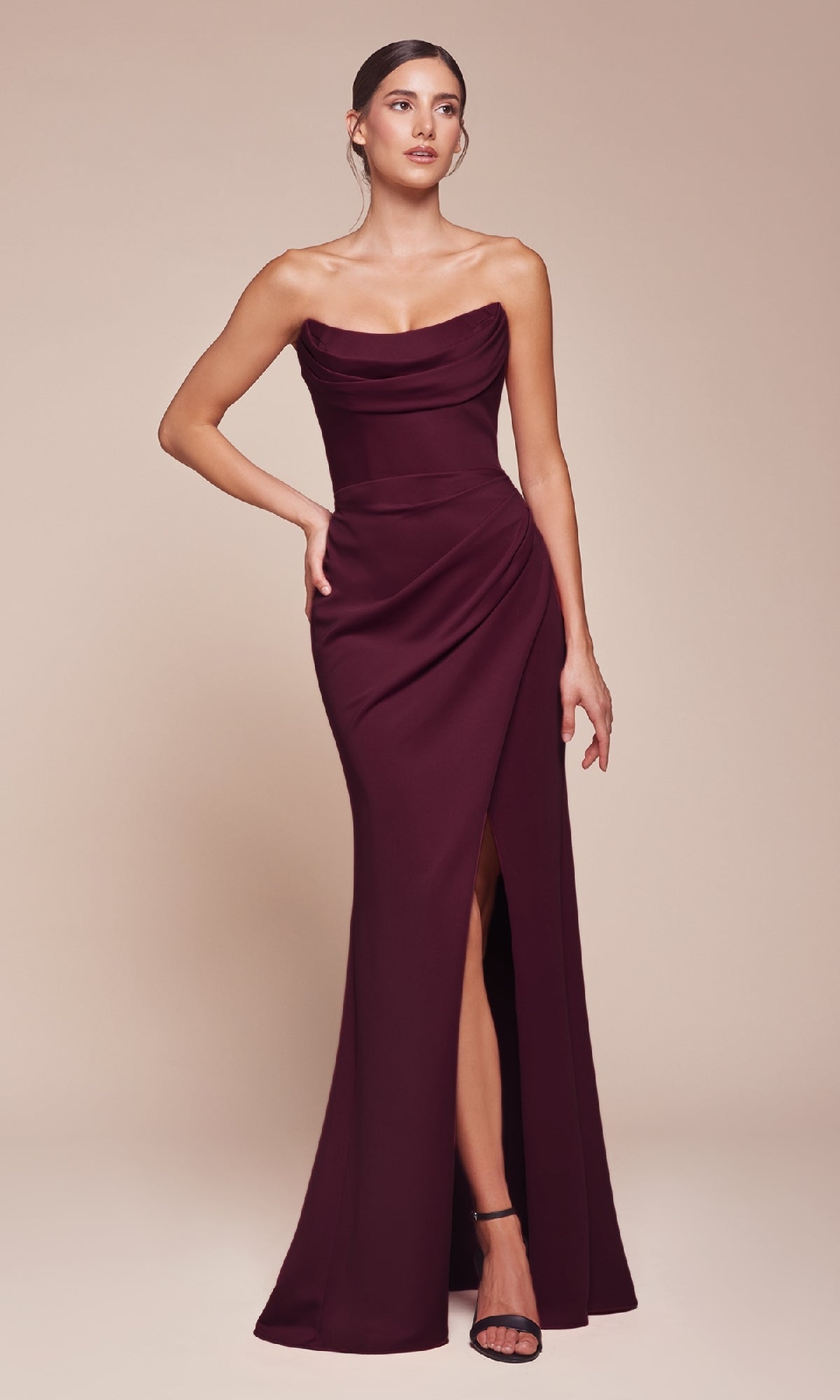 Wine Ladivine Long Formal Dress CD355