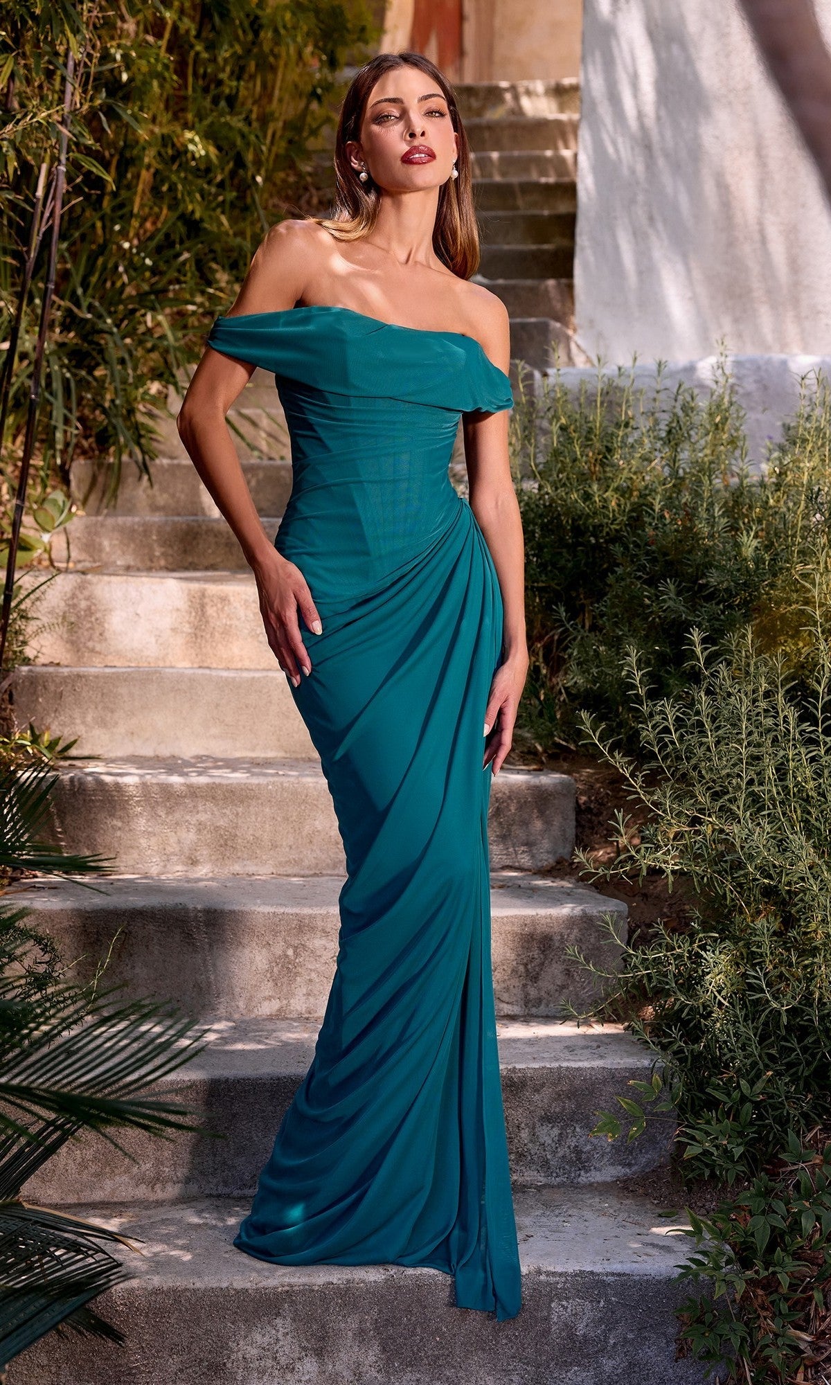 Teal Ladivine Long Formal Dress CD387 - Image