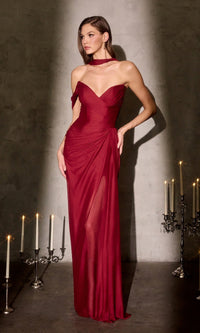 Burgundy Ladivine Long Formal Dress CD406 - Image