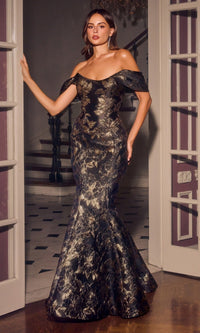 Black/Gold Ladivine Long Formal Dress CD640