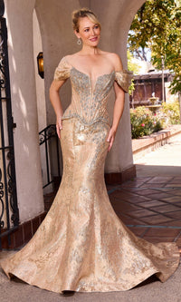 Gold Ladivine Long Formal Dress CD641