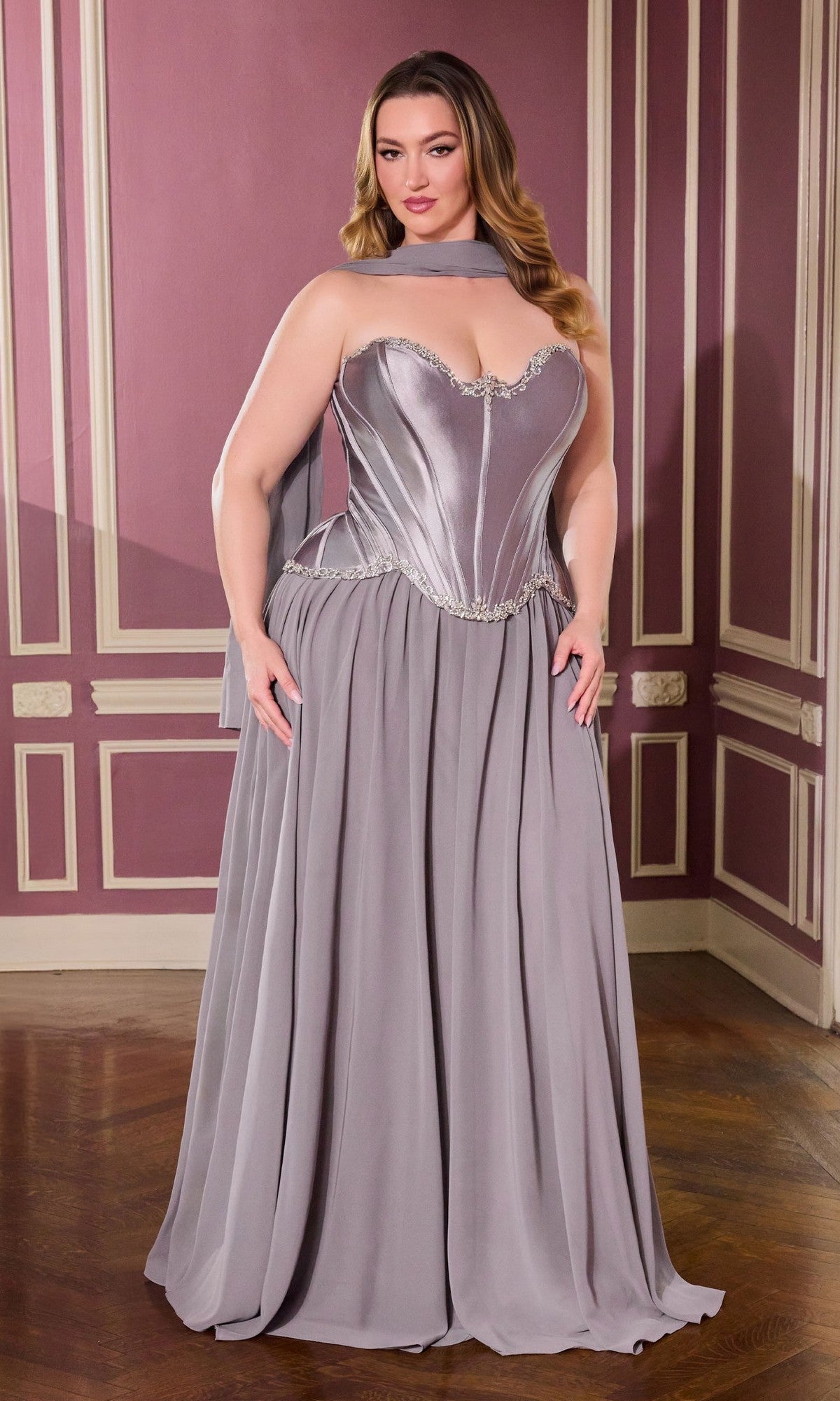Dark Silver Ladivine Long Formal Dress CD668C - Image