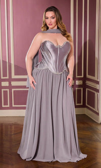 Dark Silver Ladivine Long Formal Dress CD668C - Image