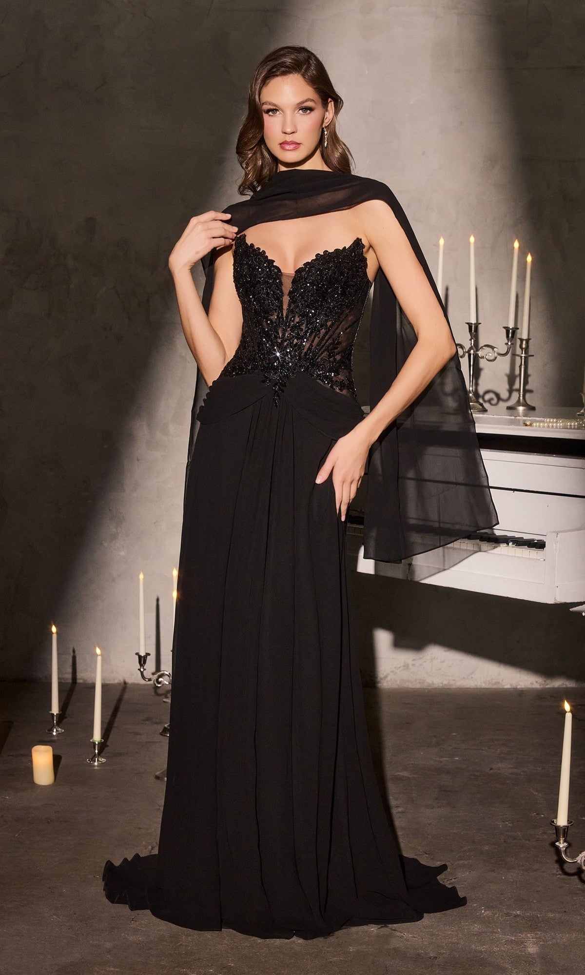 Black Ladivine Long Prom Dress cd673 - Image