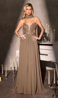 Mocha Ladivine Long Prom Dress cd673 - Image