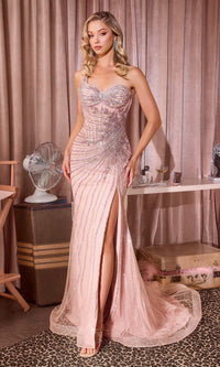 Pink-Gold Ladivine Long Formal Dress CD677 - Image
