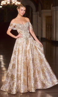 Gold Ladivine Long Formal Dress CD682 - Image