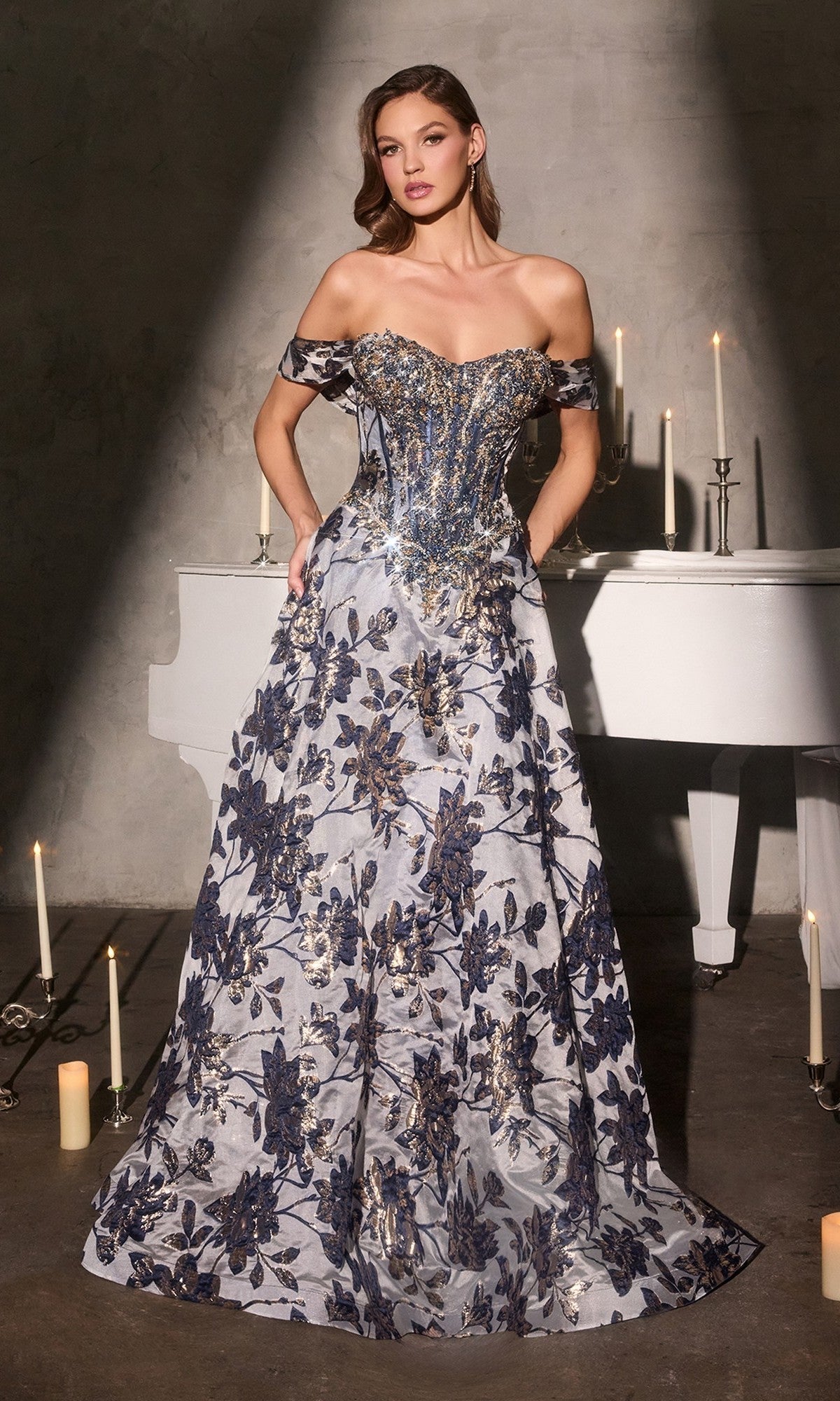 Navy Ladivine Long Formal Dress CD682 - Image