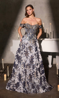 Navy Ladivine Long Formal Dress CD682 - Image