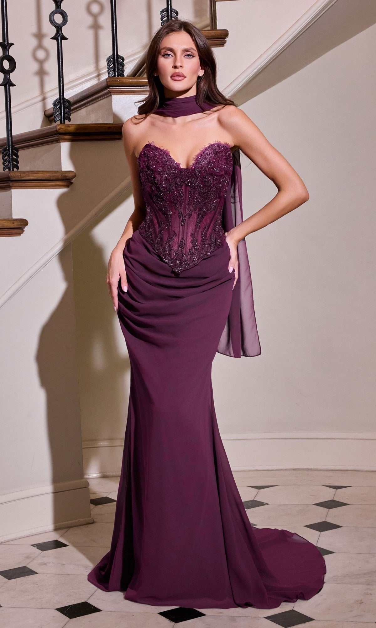 Eggplant Ladivine Long Prom Dress cd683