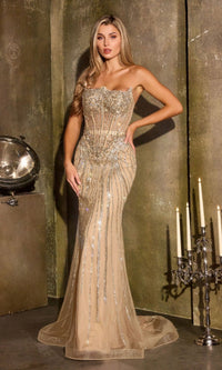 Gold Ladivine Long Formal Dress CD684