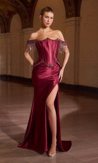 Burgundy Ladivine Long Formal Dress CD688 - Image