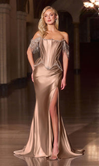 Mocha Ladivine Long Formal Dress CD688 - Image